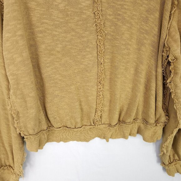 Free People Golden Road Ruffled Button-Front Cardigan Size Small Raw Seams Boxy - Picture 6 of 14